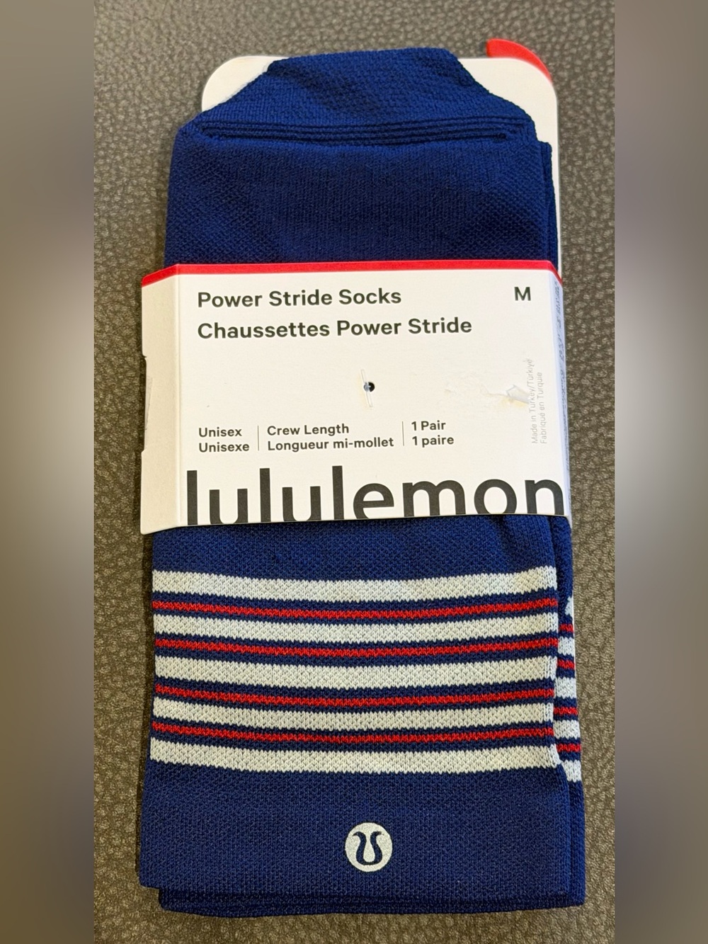 Lululemon Power Stride Crew Socks | Size Medium | NWT | Blue Stripe